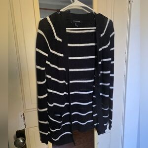 Forever 21 Black and White Striped Cardigan